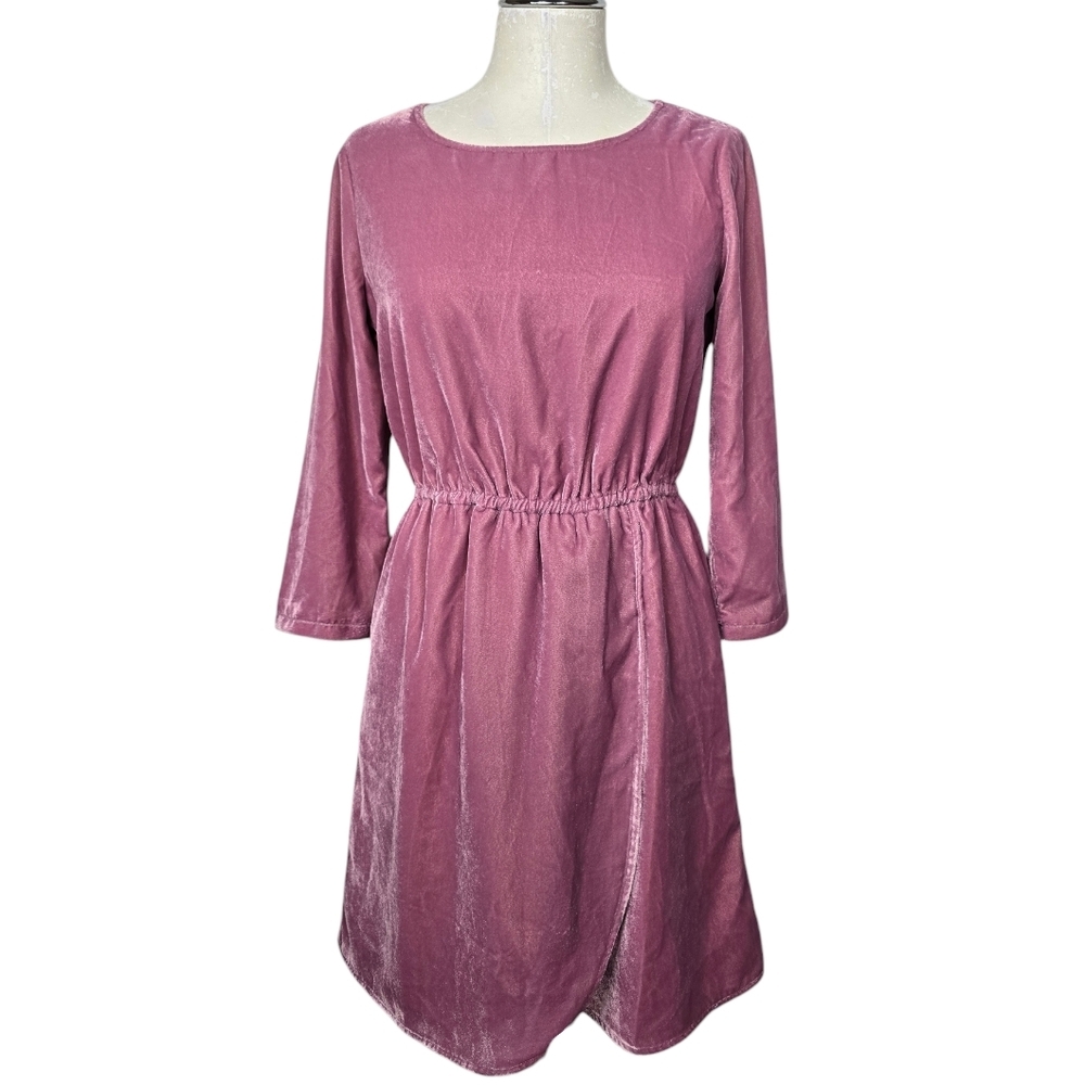 J. Crew Factory Velvet Berry Pink Tulip Long Sleeves Keyhole Dress 0